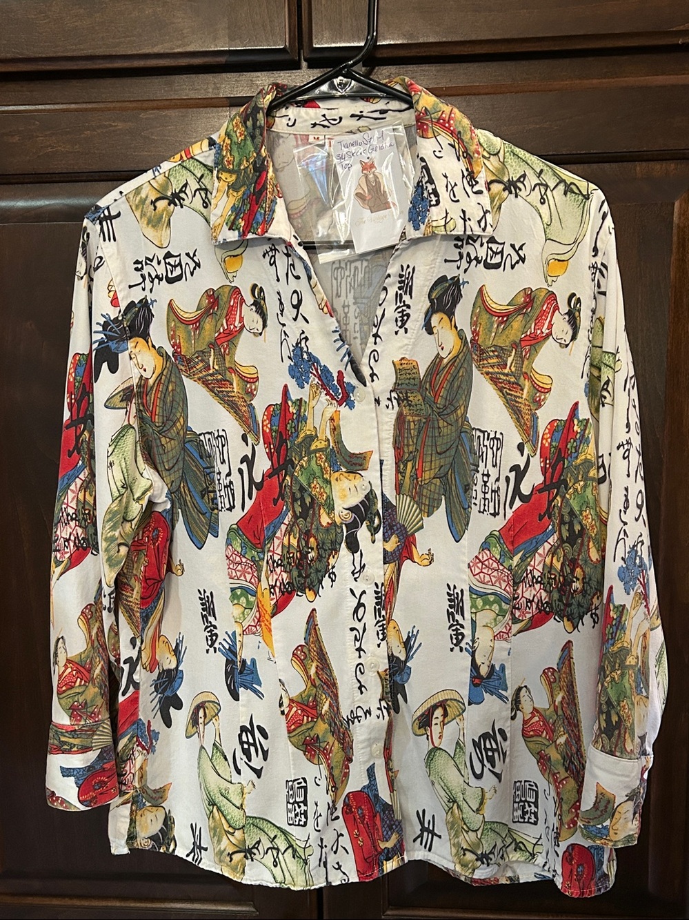 90’s Y2K Tianello Geisha “Suzy” Print Blouse Sz Medium - Art House